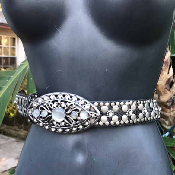 Guess silver stud and moonstone statement belt main image 11